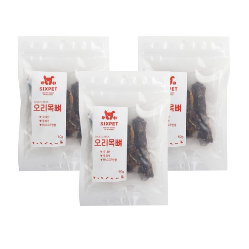 식스펫 오리목뼈 강아지 수제 간식 60g, 오리목뼈맛, 3개