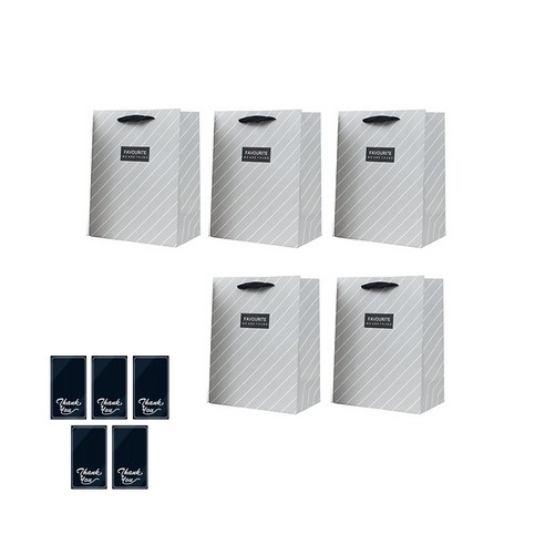 한수오 북유럽스타일고급 쇼핑백 5p + 스티커 5p 세트, 사선줄무늬