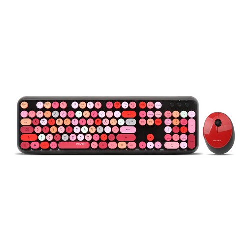 아이리버 레트로 디자인 무선 키보드 마우스 세트, EQwear-Q150, 립스틱 블랙