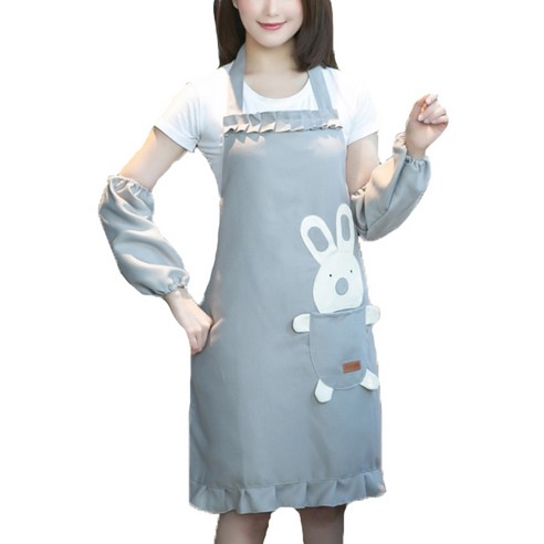 에이홉 토끼 주머니 앞치마 + 팔토시, 그레이, 1세트