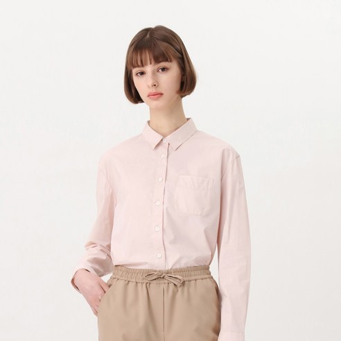 베이직하우스 여성용 코튼 잔체크세미 루즈핏 카라 셔츠 HUWS2201