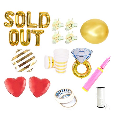 브라이덜샤워 레터링 풍선 SOLD OUT 55cm 소품 + 테이블웨어 패키지, 골드(레터링 풍선, 펄 풍선 세트), 피치(꽃팔찌), 마블(테이블웨어), 1세트