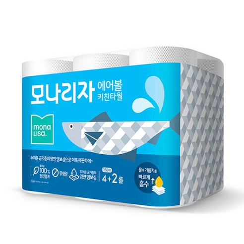 모나리자 에어볼 천연펄프 롤 키친타올, 150매, 6개