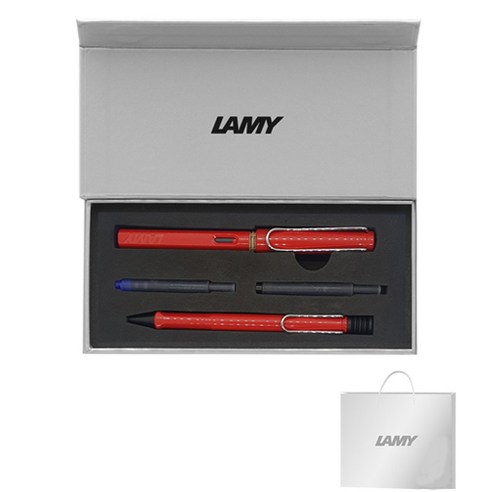 LAMY 사파리 만년필 + 볼펜 기프트세트, EF, 레드