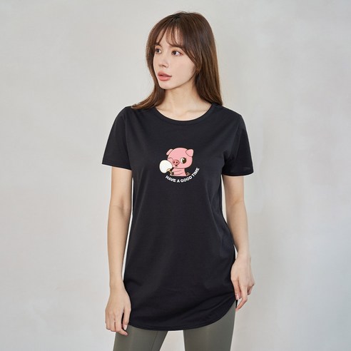 진마니아 여성용 핑크돼지 하프 라운드 반팔 티셔츠 CB3T92
