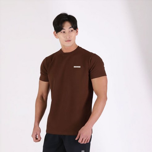 허그본 남성용 베이직 스몰 로고 머슬핏 반팔 티셔츠 무지라인