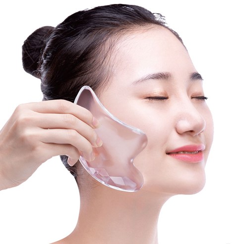 V라인 크리스탈 투명 경락 마사지 원석괄사 + 벨벳 파우치, 1세트, 혼합색상