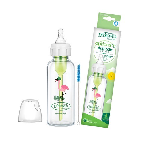 닥터브라운 옵션스 플러스 유리젖병 데코 시리즈 플라밍고 1팩, 혼합색상, 250ml, 1개