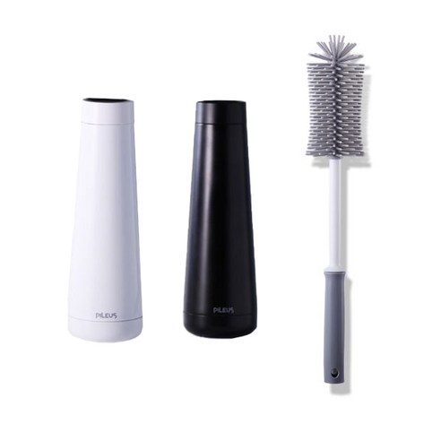 필레우스 살균 텀블러 인솔로 A 2p + 세척솔 세트, GLACIER WHITE, PEBBLE BLACK, 480ml