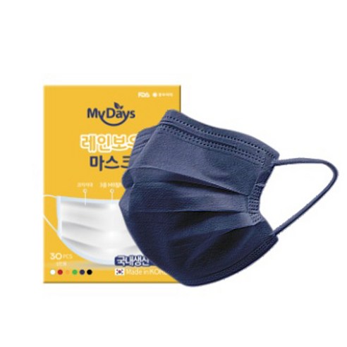 마이데이즈 MB필터 레인보우 일회용 컬러 덴탈 마스크 중형 M, 30개입, 1개, 로얄 네이비