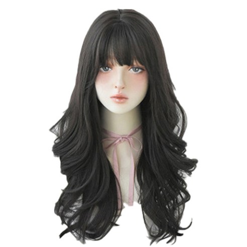 긴머리 웨이브 여성 통가발, 블랙브라운, 1개