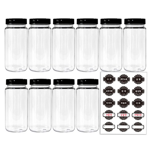 미르코리아 미르 라벨 양념통 300ml x 10p + 라벨 스티커 세트, 1세트