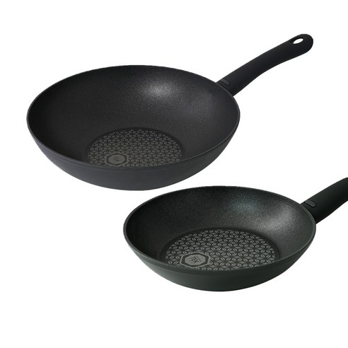 TVS 디아망떼 IH 프라이팬 세트 2p, 블랙, 프라이팬 26cm + 웍 28cm