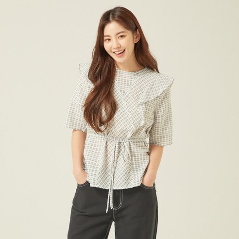 클라비스 체크 프릴 블라우스