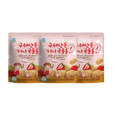 홈앤키즈 구워만든 미니 곡물롤, 딸기맛, 80g, 3개