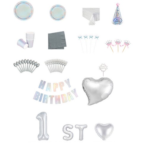 생일파티 4~10인 패키지 테이블웨어포함, 첫돌 홀로그램실버톤, 1세트