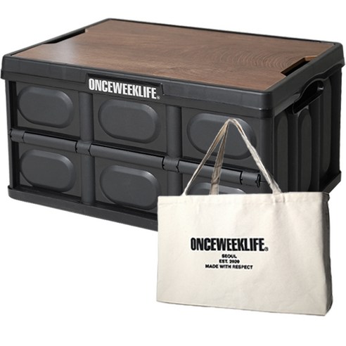 원스위크라이프 캠핑 폴딩박스 대형 + 우드상판 + 가방 세트, 블랙, 1세트