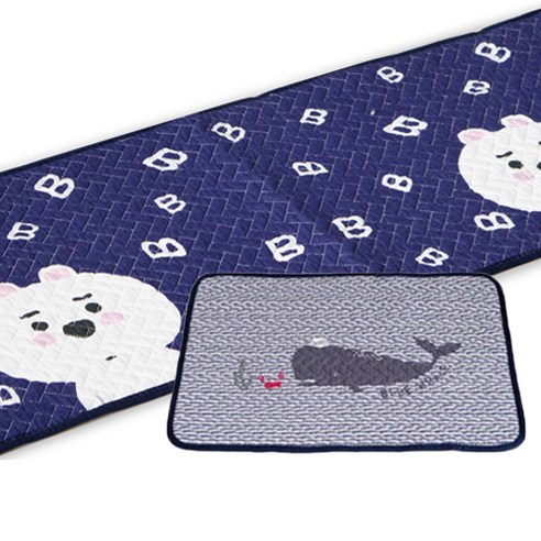 사랑예감 미끄럼 방지 퀄팅 현관 욕실 발매트 + 주방매트 세트, 고래(발매트), 곰 A(주방매트)