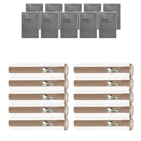 송월타월 스누피 멜로우 스트라이프 세면타월 170g 30수 코마사 + 케이스 세트, 브라운ST(타월), 랜덤발송(케이스), 10세트