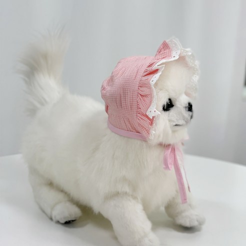 유앤펫 강아지 베이비 불륨 보닛 모자, 핑크