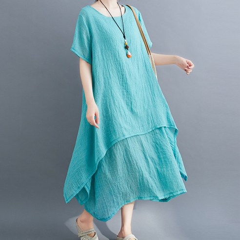 아뗄릭 컬러가 예쁜 레이어드 반팔 롱 원피스 00040