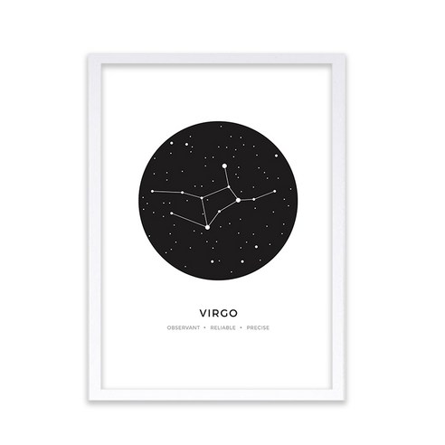인테리어 별자리 처녀자리 우드액자 포스터, 화이트, 1개