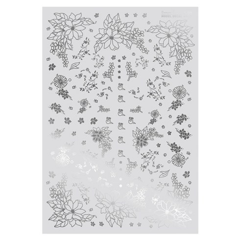 하비미오 화려한 꽃무늬 습식 재단 데칼 스티커 C-01, 은장