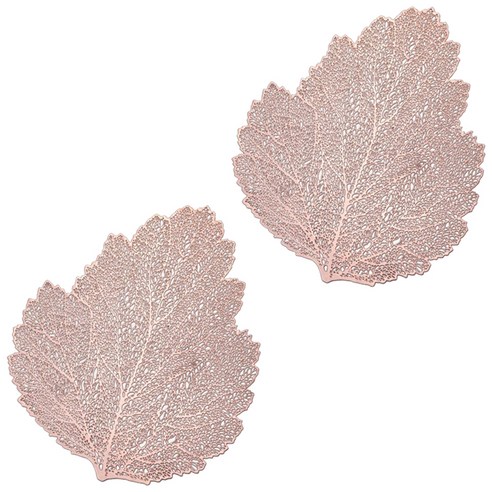 더블제이유 나뭇잎 모양 인테리어 테이블매트 2p, 로즈골드, 36 x 47 cm