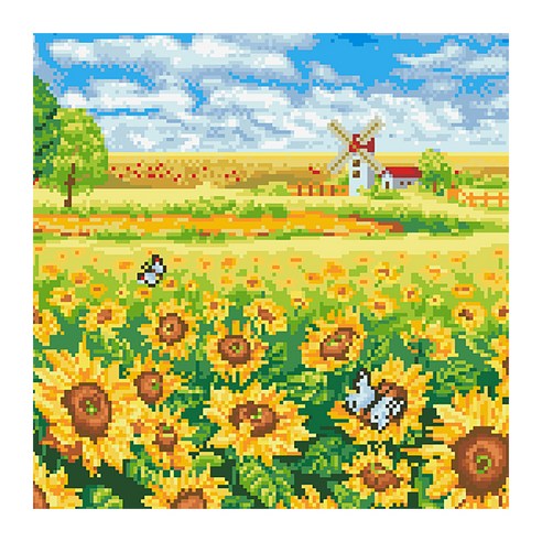 디클레어 액자형 보석십자수 DIY 키트 캔버스형 40 x 50 cm, 해바라기 들판 2, 1세트