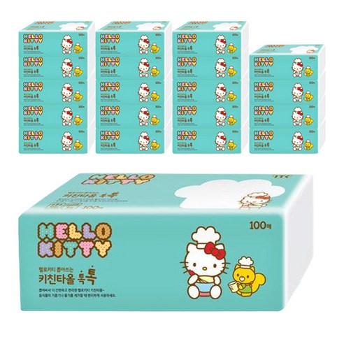 헬로키티 뽑아쓰는 키친타월 펄프 3겹 100매, 20개