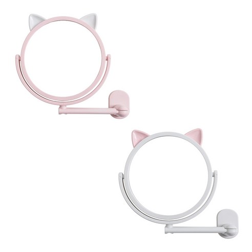 루시아이 야옹 벽걸이 거울 2p, 화이트, 핑크