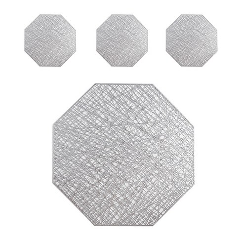 리비움 거미줄 테이블 식탁 매트 4p 세트 Rv-72150, 실버, 38 x 38 cm