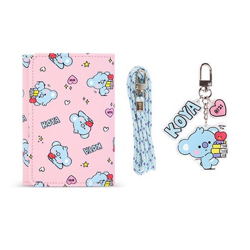 BT21 벨크로 반지갑 + 스트랩 + 아크릴 키링 세트