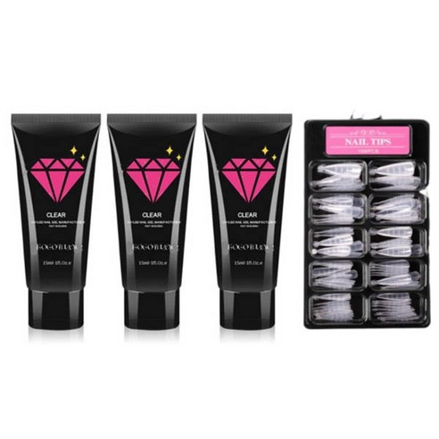 고고블랑 네일연장 폴리젤 45ml 세트, 폴리젤 클리어핑크 2p + 화이트 + 연장팁 스틸레토 100p + 구성품 3종, 1세트