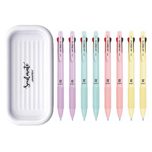 자바펜 제트3볼 비즈 베이비 볼펜 0.5mm 4종 x 2p + 소울메이트 펜트레이 세트, 퍼플, 민트, 옐로우, 피치(볼펜), 화이트(펜트레이), 1세트