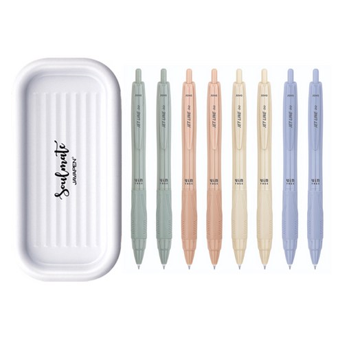 자바펜 제트라인 비즈 빈티지 볼펜 0.7mm 4종 x 2p + 소울메이트 펜트레이 세트, 블루, 올리브, 피치, 옐로우(볼펜), 화이트(펜트레이), 1세트