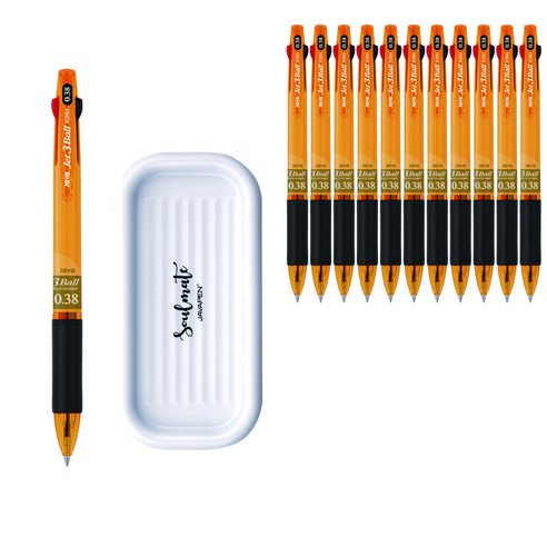 자바펜 제트3볼 펜 0.38mm 12p + 펜트레이 세트, 옐로우(볼펜), 랜덤발송(펜트레이), 1세트