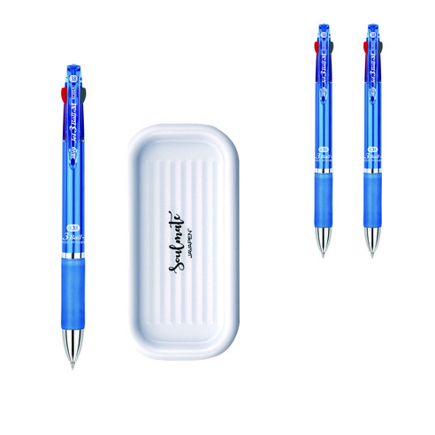 자바펜 제트3볼 M 펜 0.38mm 3p + 펜트레이 세트, 블루(볼펜), 랜덤발송(펜트레이), 1세트