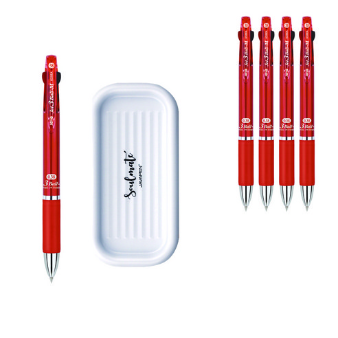 자바펜 제트3볼 M 펜 0.38mm 5p + 펜트레이 세트, 레드(볼펜), 랜덤발송(펜트레이), 1세트