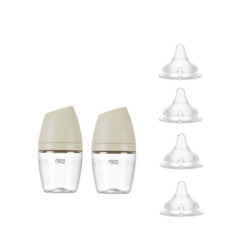 티지엠 트라이탄 쌀알 젖병 160ml x 2p + 젖꼭지 4p, 라이스베이지, 1개