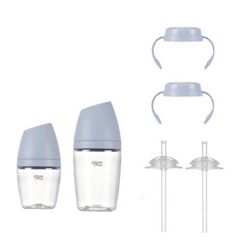 티지엠 트라이탄 쌀알 젖병 160ml + 240ml + 핸들 2p + 스트로우 2p, 1단계(0~3개월), 2단계(2~5개월), 코튼블루, 1개