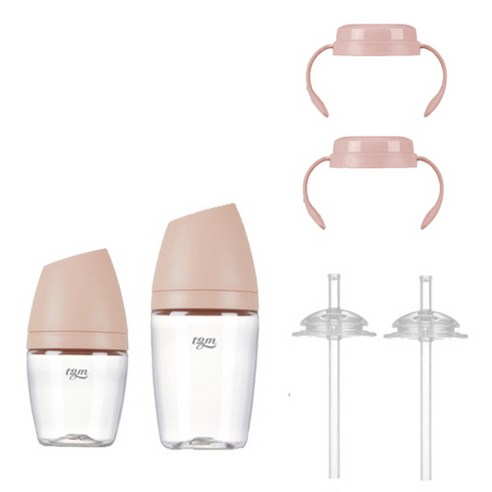 티지엠 트라이탄 쌀알 젖병 160ml + 240ml + 핸들 2p + 스트로우 2p, 1단계(0~3개월), 2단계(2~5개월), 코랄핑크, 1개