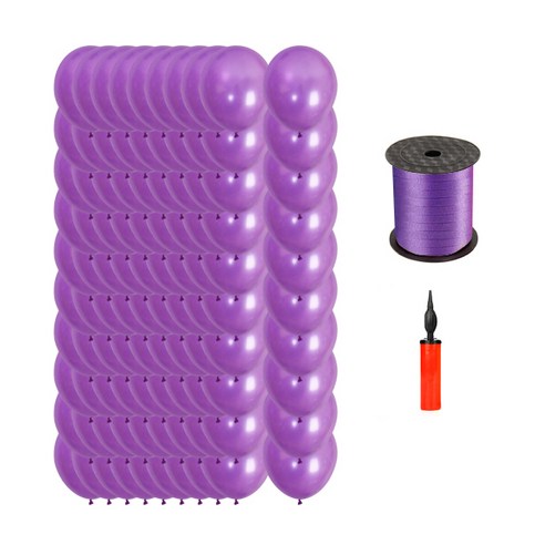 마켓감성 캔디 펄 풍선 30cm 100p + 펌프 랜덤발송 + 리본끈, 퍼플, 1세트