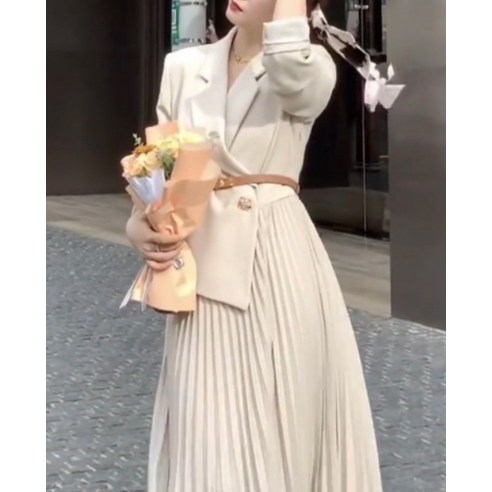 비비에모 언발란스 정장재킷 플리츠 스커트 원피스 세트 00600