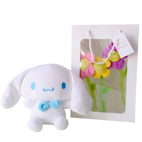 모리앤 산리오 중형인형 + 스마일꽃 3p + 기프트 쇼핑백, 시나모롤(인형), 23cm