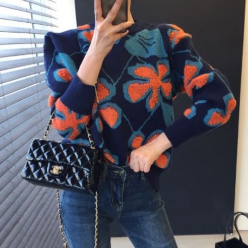 oversize overfit 女性 時尚 服裝 頂部 圓領 針織 毛衣 成年女性
