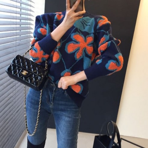oversize overfit 女性 時尚 服裝 頂部 圓領 針織 毛衣 成年女性