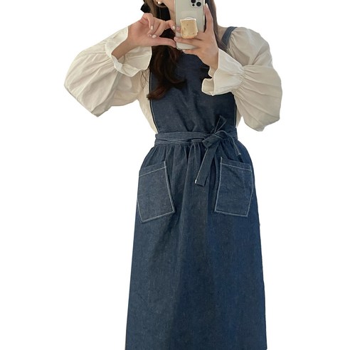 아미앙스 바리스타 공방 데님 앞치마, 청, 1개
