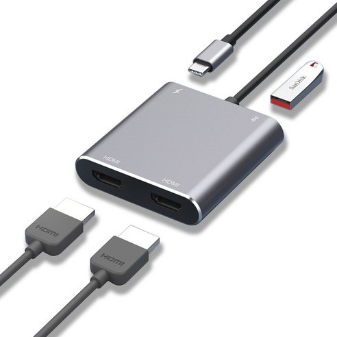 뉴비아 4in1 듀얼 Type C HDMI 멀티 USB 허브 분배기 그레이, SDC-H2200
