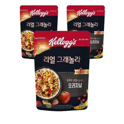 켈로그 리얼 그래놀라 시리얼 오리지널, 400g, 3개